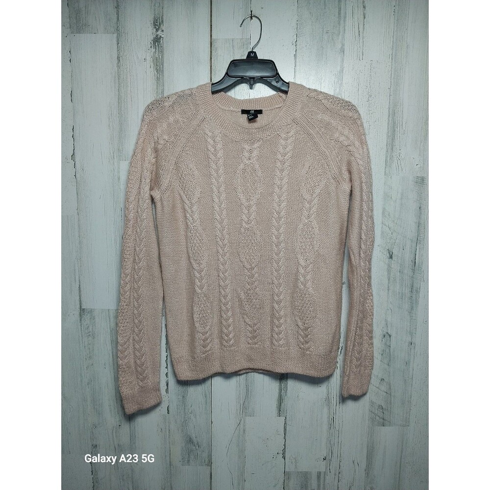 H&M Women's Beige Cable-Knit Pullover Jumper L Mohair Blend